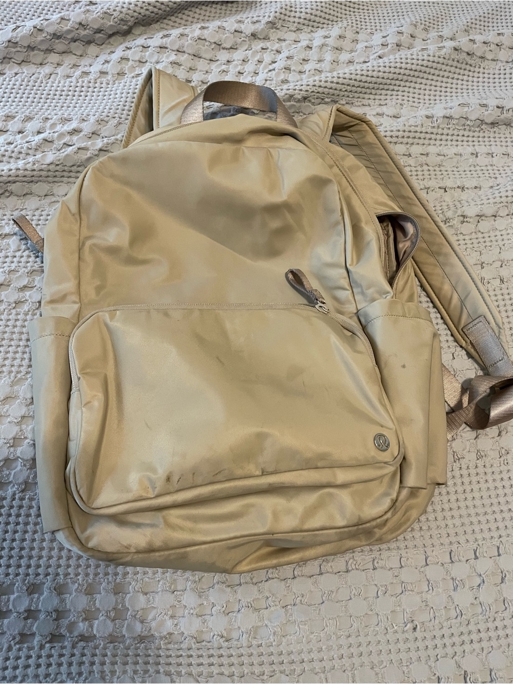 lululemon athletica light beige backpack with front pocket
